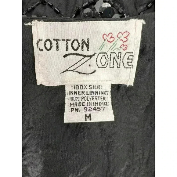 Vintage Cotton Zone Black Sequin Vest 100% Silk Size MEDIUM Snaz Up an Outfit - Picture 8 of 9